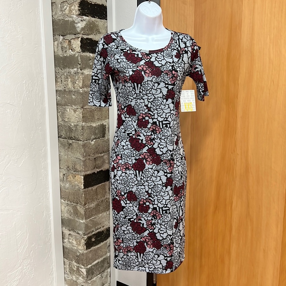 3/$20 NWT LuLaRoe Julia Gray and Dusty Rose Floral Print Dress Size XXS